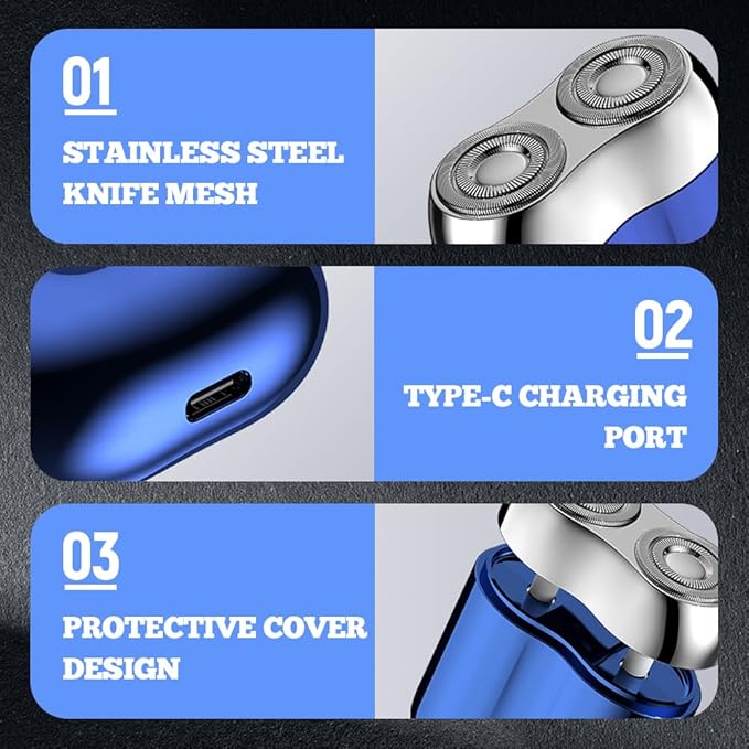 New Model Mini Dual-Head Electric Shaver for Men 2025 Upgraded Pocket Shaver USB Mini Shavers Washable Double Head Rechargeable Waterproof Compact for Travel (Blue)