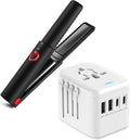 JMFONE Mini Cordless Hair StraightenerPortable Travel Size Flat Iron with International Travel Adapter International Power Plug Adapter with 2 USB-C &amp 2 USB-A