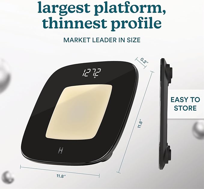 Homedics Digital Bathroom Scale Motion-Sensing Ambient Center Illumination Sleek Tempered Glass High-Precision Weight Measurement Up to 400 lbs Sustainable Design Black