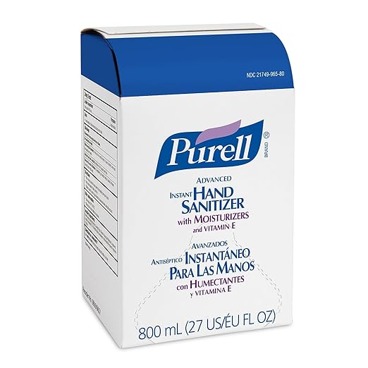 PURELL Advanced Hand Sanitizer Gel 800 mL Hand Sanitizer Gel Refill for GOJO 800 Series Bag-in-Box Push-Style Dispenser (Pack of 12) – 9657-12Clear