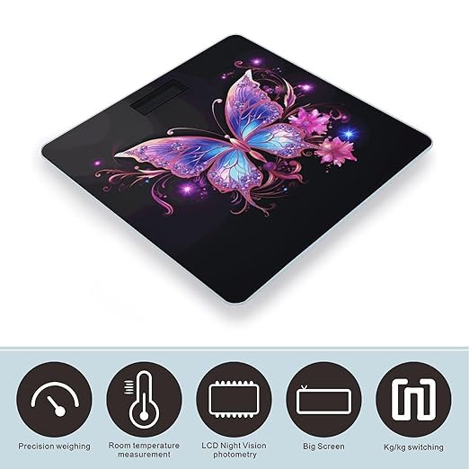Pink Purple Butterfly Bathroom Scale Ultra-Bright Liquid Crystal Screen Weight Scale Accurate Bathroom Body Scales for Body Weight Bathroom Pet Home Bedroom Gift-Giving