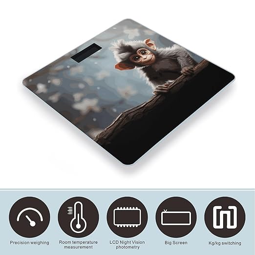 Cute Monkey Bathroom Scale for Body Weight Bathroom Digital Electronic Weighing Scale with Back Lit LED Display Sturdy Tempered Glass Weight Watchers Scales 400lb