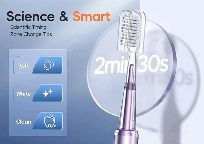 Electric Toothbrush for Adults Rechargeable Cordless Power Toothbrush with 3 Modes 4 Brush Heads 2-Min Timer Electric Tooth Brush Adult Purple or Silver (Purple)