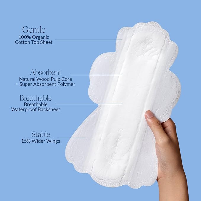 100% Large Organic Pads for Women Ultra Thin Heavy Flow Sanitary Napkins with Wings Unscented Cotton Pads Super Absorbency Feminine Extra Coverage Menstrual Period Pad (Large Size 4 48ct)