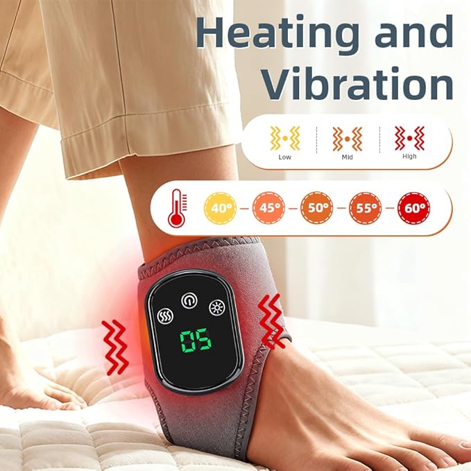 2Pcs Foot and Ankle Massager with Heat Portable Heated Wrap 3 Vibration Modes and 5 Heat Settings USB Charging Ideal for Home and Travel