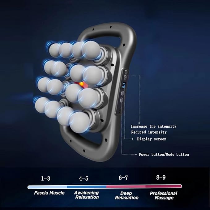 16 Head Massage Gun Deep Tissue 16 Head Massager 9 Modes 9 Levels Back Massager for Pain Relief Deep TissueMassager for Neck Head Shoulders Legs Foot Body Muscle Massager Pain Relief