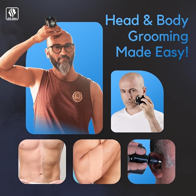 Skull Shaver Palm Shaver for Men - Head &amp Face Razor - Ergonomic Design - Waterproof Cordless Razor - Travel Friendly - Grooming Gift for Bald Men
