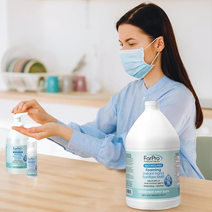 ForPro Alcohol-Free Foaming Instant Hand Sanitizer Moisturizing Dye-Free Formula Cucumber Mint Bliss Scent 1 Gallon Refill (Pack of 4)