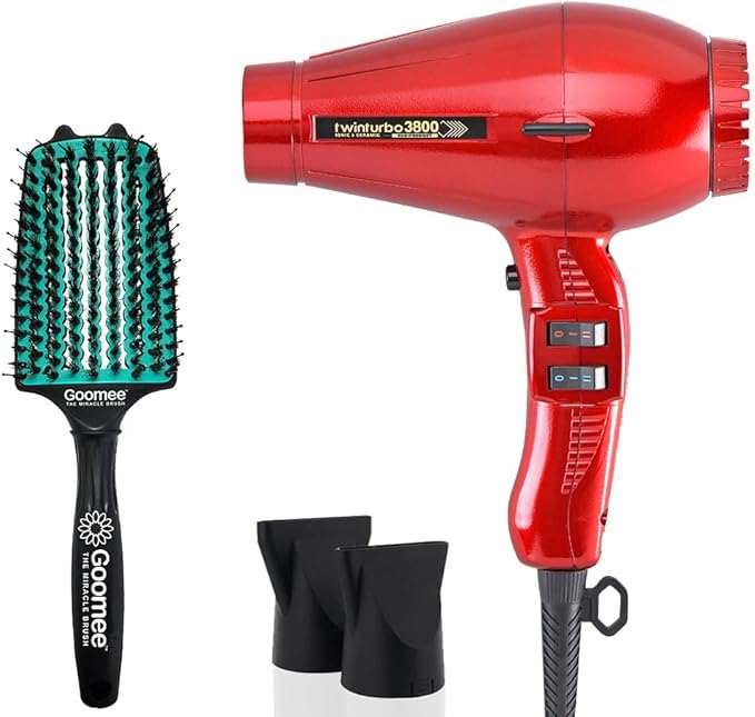 Turbo Power Twin Turbo 3800 Ceramic &amp Ionic Eco Friendly Cranberry Hair Dryer with Miracle Detangling Brush – Eco-Friendly Blow Dryer and Dual Bristle Brush for Smooth Frizz-Free Hair