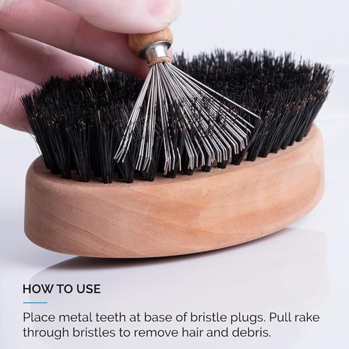 ZEUS Oval Military Beard Brush with Bristle Cleaner Boar Bristle Beard Brush &amp Bristle Rake Cleaner Gift Set (Made in Germany) Firm Bristles Q91