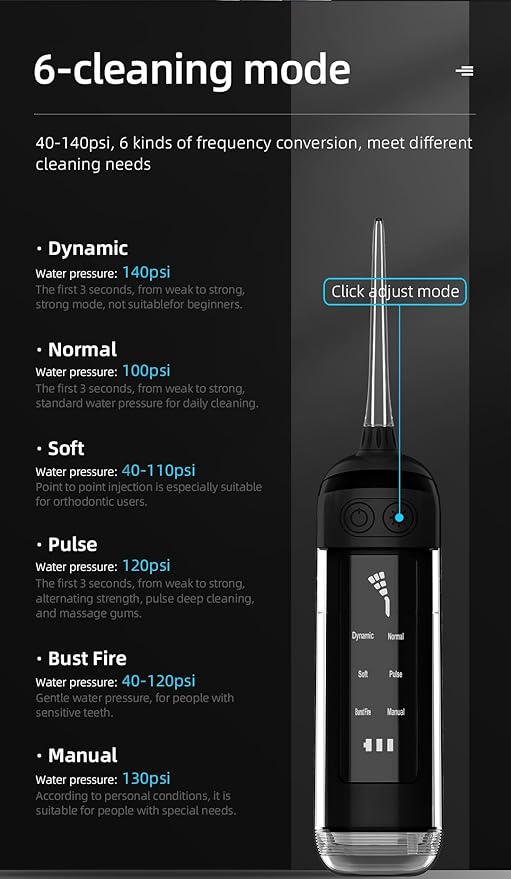 6-Mode Oral Irrigator Portable Water Flosser Ipx7 Waterproof Flossing Toothpick Toothbrush for Traveling Home Use Toothbrush with 4 Nozzles (Color : Orange)