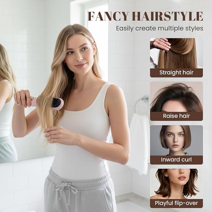 Wireless Ceramic Heating Hair Straightening Comb Portable Hair Straightening Brush Rechargeable Straightener Comb Fast Heating Straightener Brush for Travel Home (Black)