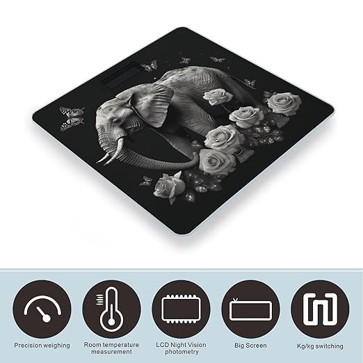 Elephant and Butterfly Scale for Body Weight Highly Accurate Digital Bathroom Scale Sturdy Tempered Glass Weighing Scales with LCD Display Fashion Body Fat Smart Scales 400lb