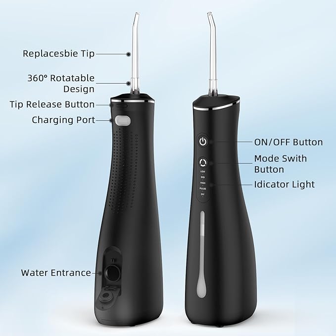 Water Flosser for Teeth Cordless Rechargeable Electric Tooth Flosser 4 Modes 300ML Water Tank IPX7 Waterproof for Travel Home (Black)