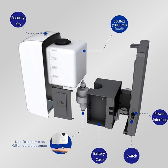 Automatic Hand Sanitizer Dispenser Wall Mount Liquid Hand Sanitizer Spray Dispenser 33oz/1000ml Touchless Hand Soap Dispenser for Commercial Industrial Hospitals Office Public