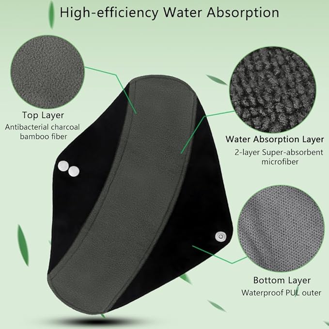 Reusable Bamboo Sanitary Towels Pads TopDirect 8 Pack Medium &amp Large (9.06 &amp 11.02) Heavy Flow Night Pads Washable Cloth Menstrual Pad with Wet Bag for Women