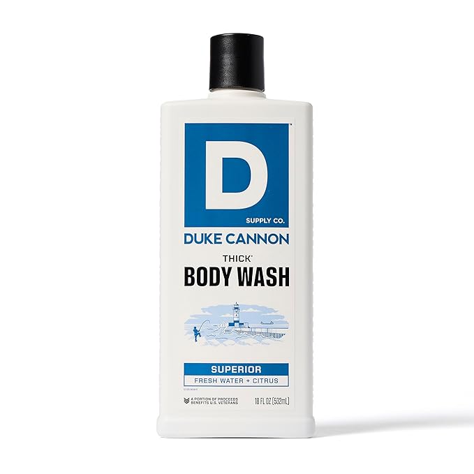 Duke Cannon Supply Co. Thick High Viscosity Body Wash - 3X Thicker Plant-Based Mineral-Enriched Body Wash for Men - Mens Body Scrub - Sawtooth Bourbon Midnight Swim &amp Superior