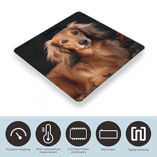 Long Haired DachshundScale for Body Weight with LCD High Precision Weighing Scales Fashion Sturdy Tempered Glass Weight Scales Easy-to-Read Digital Bathroom Scale for Daily 400lb