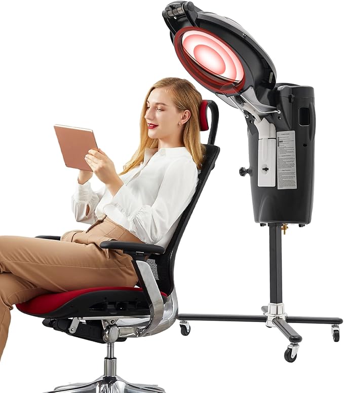 Professional Hair Steamer with Ozone Cold/Hot Mist 12 Light Modes Adjustable Height Large Tank Salon Spa Styling Conditioning Machine White (Black)