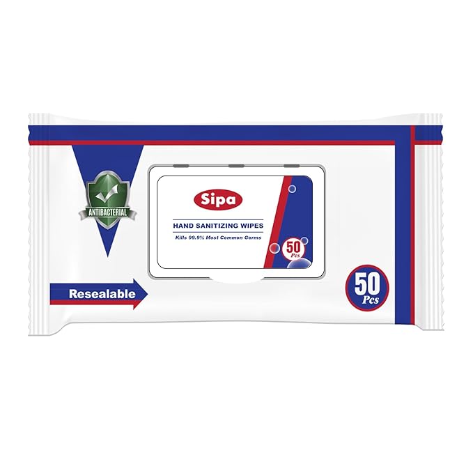 SIPA Hand Sanitizing Wipes 50 WIPES Bag Clean-to-go Travel Size Fresh Scent Soft Textured Wipes Total 1200 Pieces (50 Count (Pack of 24))