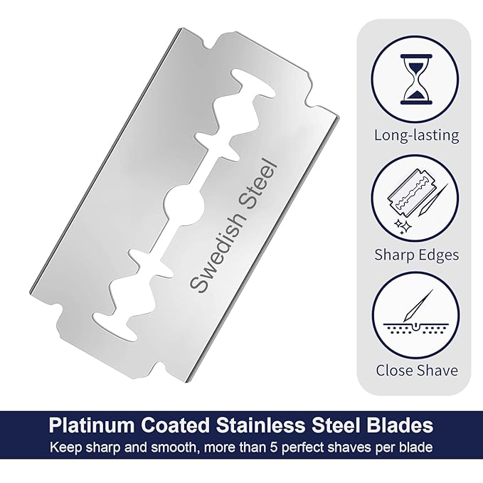 Safety Razor Set and 100 Double Edge Blades Silver