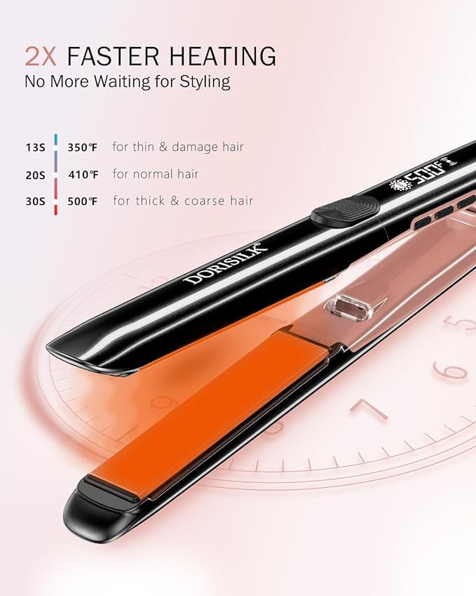 DORISILK 500 Degree High Temp Professional Hair Straightener30s Fast Heating Ceramic Flat Iron 2 in 1 Hair Straightener and CurlerPlasma Flat Iron Get Frizz-Free Dual Voltage for Travel Using