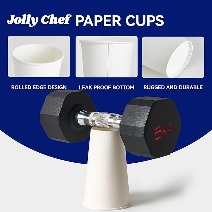 JOLLY CHEF 180 Count 16 oz Coffee Cups White Drinking Paper Cups for Coffee Water Juice or Tea Suitable for Party Picnic Travel and Events