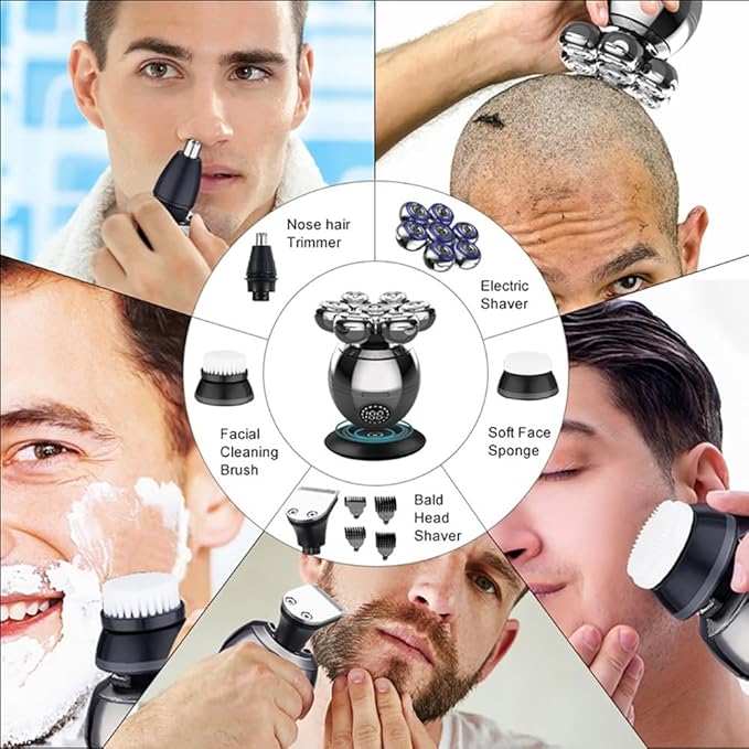Head Shaver for Men 5 in 1 Razor 7-Blade Grooming Kit Electric Shaver for Men Head Rechargeable Electric Razor Body Beard Hair Trimmer Bald Shaving Machine