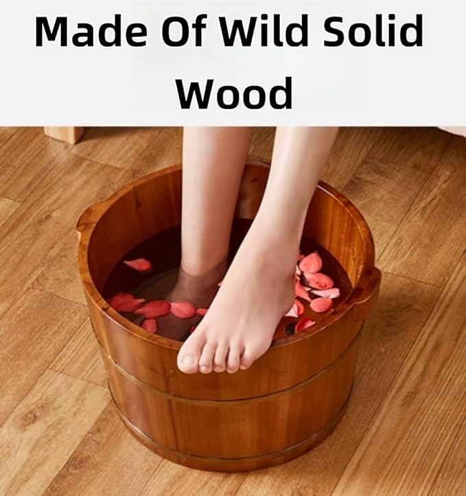 Natural Solid Wood Feet Basin Tub Foot Soaking Barrel Sturdy Wooden Bucket with Lid Cover for Feet Bath Spa Massage Sauna Household Insulation Steamed
