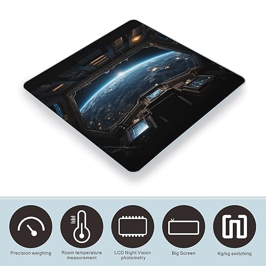 Outer Space Views from The Spaceship Digital Bathroom Scale for Body Weight Weighing Scale with Backlit LCD Display High Precision Measurements &amp Measures Weight Up to 180kg