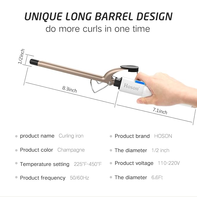 Hoson 1/2 Inch Curling Iron Professional Ceramic Tourmaline Curl Wand Barrel Hair Curler Iron for Long &amp Short HairGlove Include Gold