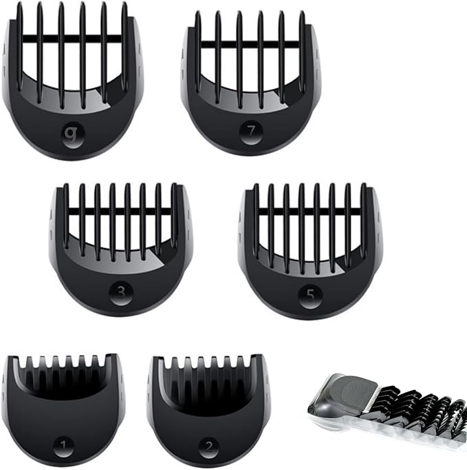 Beard Trimmer Replacement Head Compatible with Series 56 and 7 .1/2/3/5/7/9mm 6pcs Comb Trimming Attachment for Electric Shavers 5018s5020s6075cc 7071cc7075cc7085cc7020s5050cs6020s 6072cc