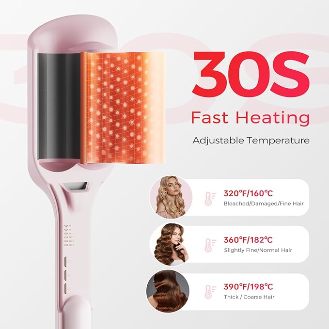 Waver Curling Iron Lena S12 Beach Waver Curling Wand Hair Tool with 2 Barrels Anti-Scald Protection Adjustable Time &amp Temps Dual Voltage Titanium Coating for Effortless Long-Lasting Waves