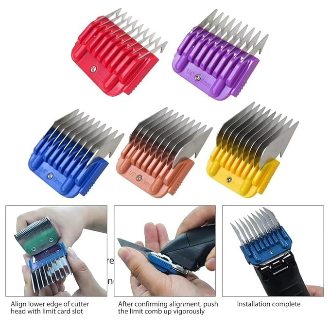 3mm/6mm/10mm/13mm/16mm Stainless Steel Clipper Guide Comb Set Compatible for Osterfor Wahl and for Andis Animal Fur Hair Reshape Upgraded Version