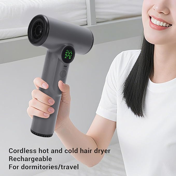 Dpofirs 200W Cordless Hair Dryer | 15600mAh USB C Rechargeable 5 Speed ABS for Travel Dorm Camping Portable Blow Dryer with Nozzle