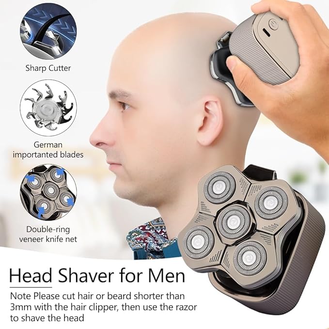 Head Shaver for Men 5 in 1 Men's Electric Shaver Beard Hair Trimmer 5D Floating Blade Head Electric Razor Multifunction Bald Head Shaving