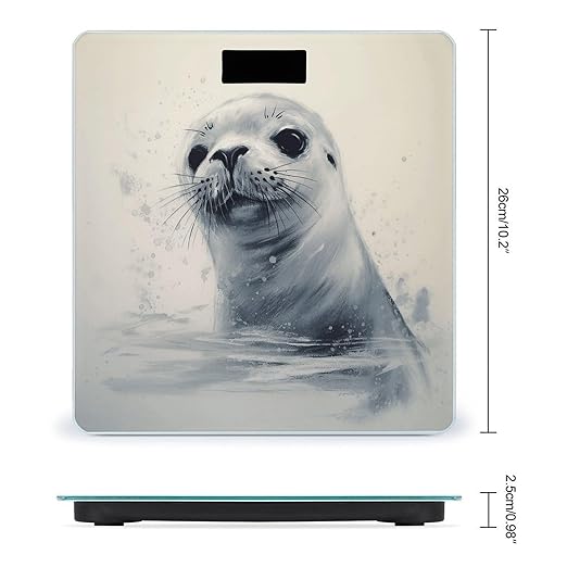 Harp Seal Painting Scale for Body Weight Highly Accurate Digital Bathroom Scale Sturdy Tempered Glass Weighing Scales with LCD Display Fashion Body Fat Smart Scales 400lb