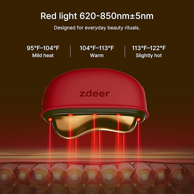 ZDEER Electric Gua Sha Facial Care Set – Heated Brass Face &amp Neck Massager with Red Light Therapy &amp Soothing Vibration Includes 2 × 10ml Massage Oils for Face &amp Body Care