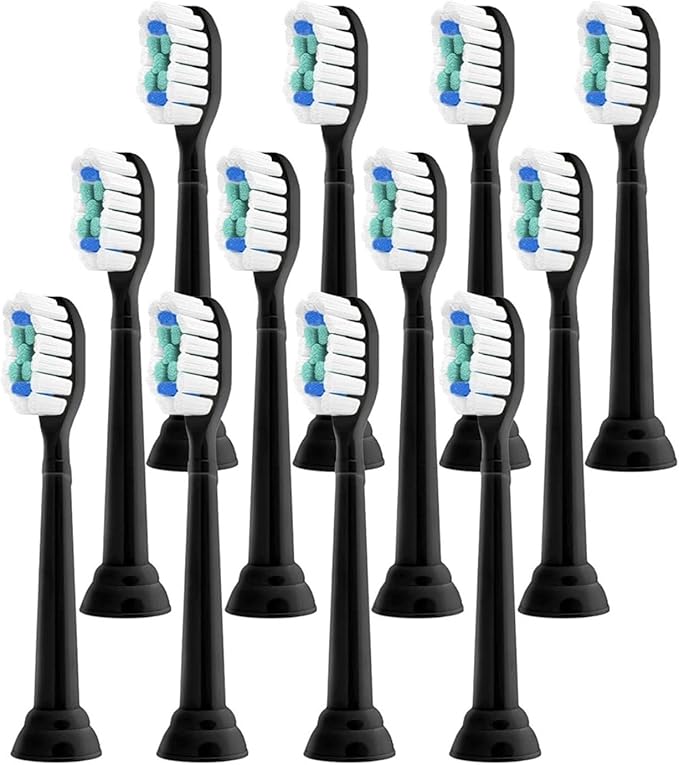 Compatible for Replacement Toothbrush Heads Compatible with Philips Sonicare Electric Brush Head 1100 2100 4100 5100 5300 6100 7500(Black-12 Pcs)