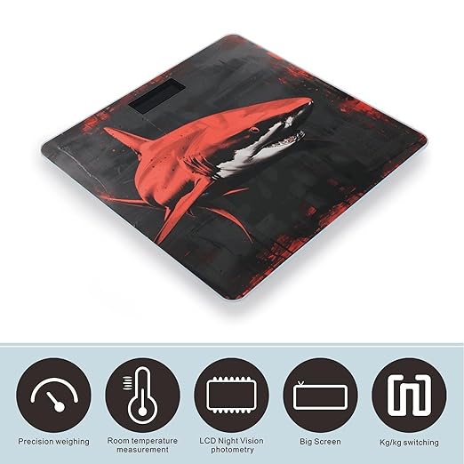 Red Black Shark Bathroom Scale Automatic Power On/Off Body Scales LCD Backlight Display Square Digital Scale Rounded Corners Bathroom Scales for Home Bedrooms