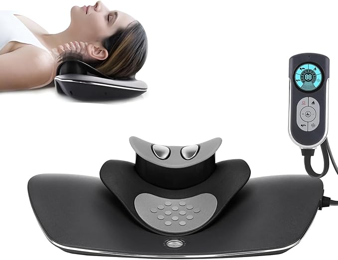 Multifunctional Cervical Traction Device Electric Neck Stretcher Dynamic Neck Stretching Function Electrotherapy And Heat Therapy To Relieve Neck Pain 3 Massage Modes For Home Use (Black)