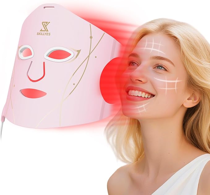 Red Light Therapy Mask for FaceLed Face Mask Light TherapyInfrared Light TherapyAnti-Wrinkle Face Light Therapy Device at HomeFace CareGift for WomenFacial Mask Pink