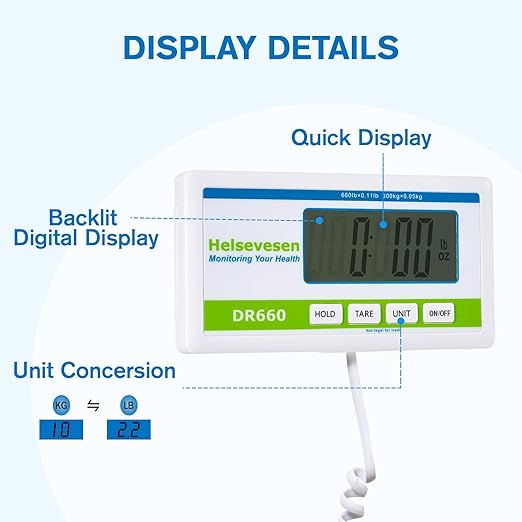 Helsevesen Professional Medical Bariatric Scale Digital Bathroom Scales Low-Profile Heavy Duty Bariatric Scale with Anti-Slip Rubber Mat (DR660W)