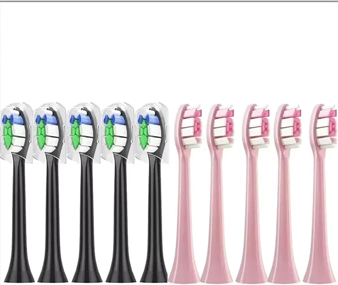 4Pcs 10Pcs Replacement Brush HeadsCompatible for Philips HX6064 HX6930 HX6730 Sonic Electric Toothbrush Vacuum(5 Black-5 Pink)