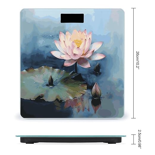 Lotus Flower Painting Scale with LCD Precision Weighing Scales Sturdy Tempered Glass Weight Scales Easy-to-Read Anti-Slip Weight Digital Bathroom Scale for Daily