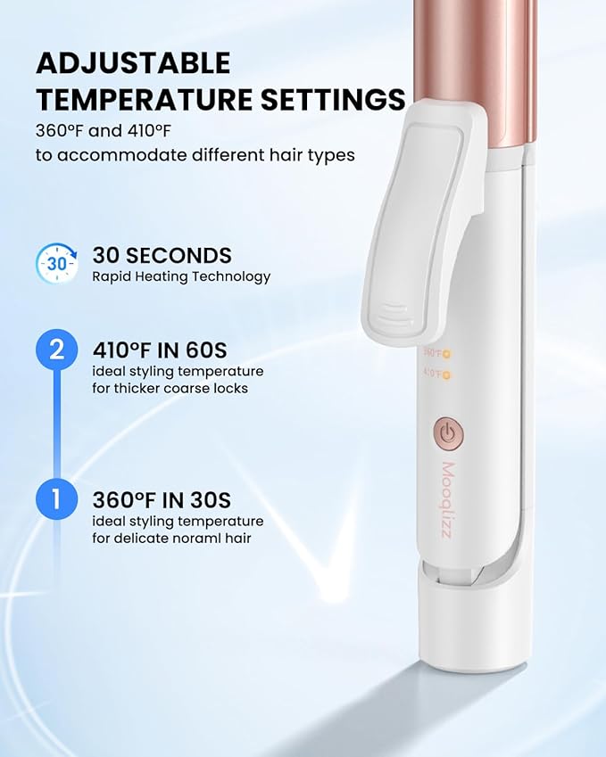 Dual Voltage Curling Iron Mini Travel Size Curling Iron for European 1 1/4 Inch Ceramic Plates Hair Straightener with Adjustable Temperature European Plug Included