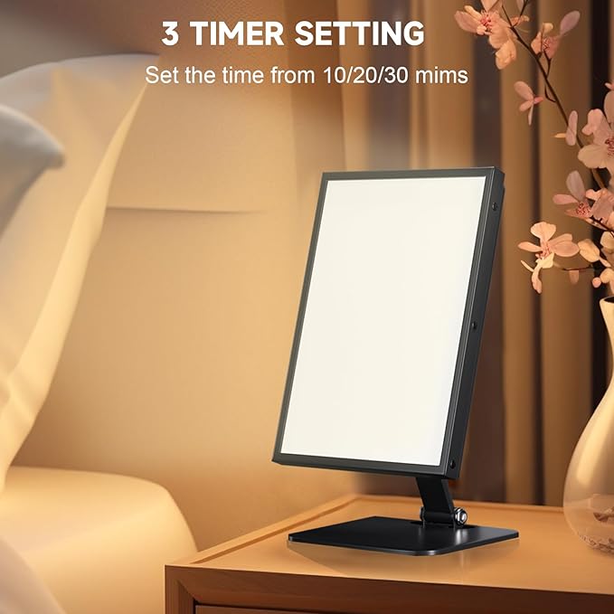 Light Therapy Lamp UV-Free Happy Lamp 10000 Lux Desk Sun Lamp with Timing Mode &amp 6 Brightness &amp 3 Colors for Bedroom/Reading/Studying Black
