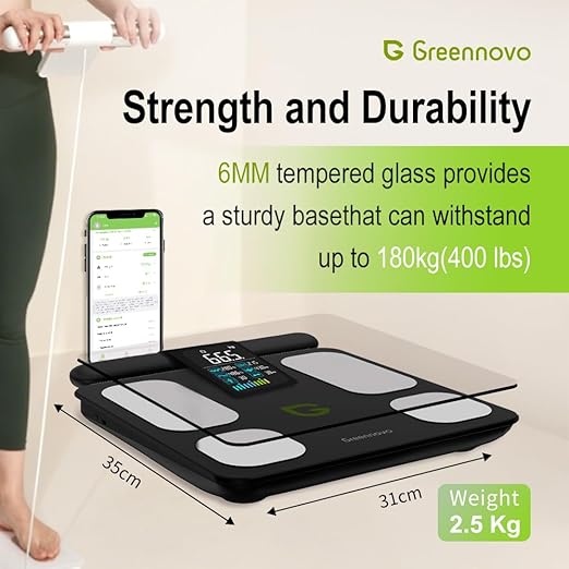 Fitness Body Fat Scales with Hand Sensors 8 Electrodes 29 Body Analysis 180kg Weight Scale Professional Body Fat and Muscle Mass Analyzer with App/Large Display (White)