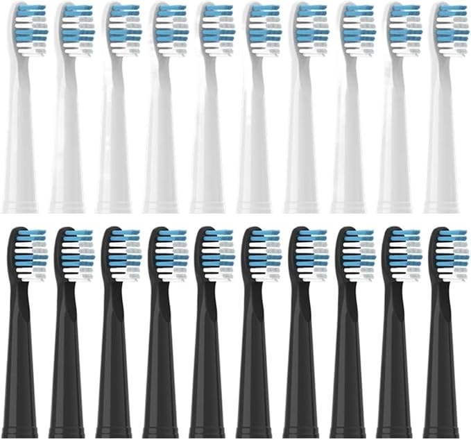 Replacement Brush HeadsCompatible for Seago Electric Toothbrushes E1-9/SG2303/SG575 Vacuum Packing(10white10black)