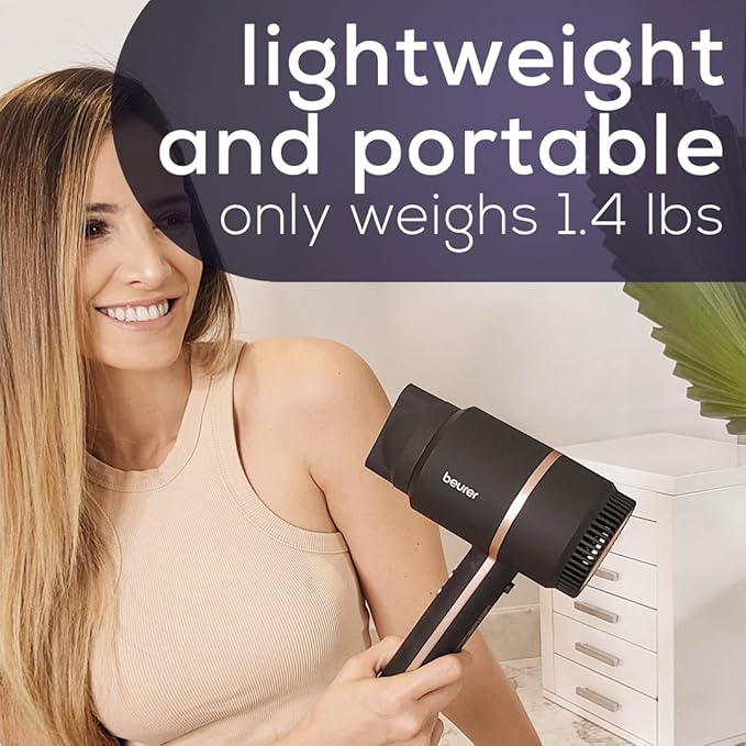 Beurer HC35 Compact Hair Dryer 1500-Watt Blow Dryer Ionic Technology Reduces Frizz Lightweight and Portable Travel Hair Dryer with 4 Temperature and 3-Speed Settings &amp Cold Air Function (Black)